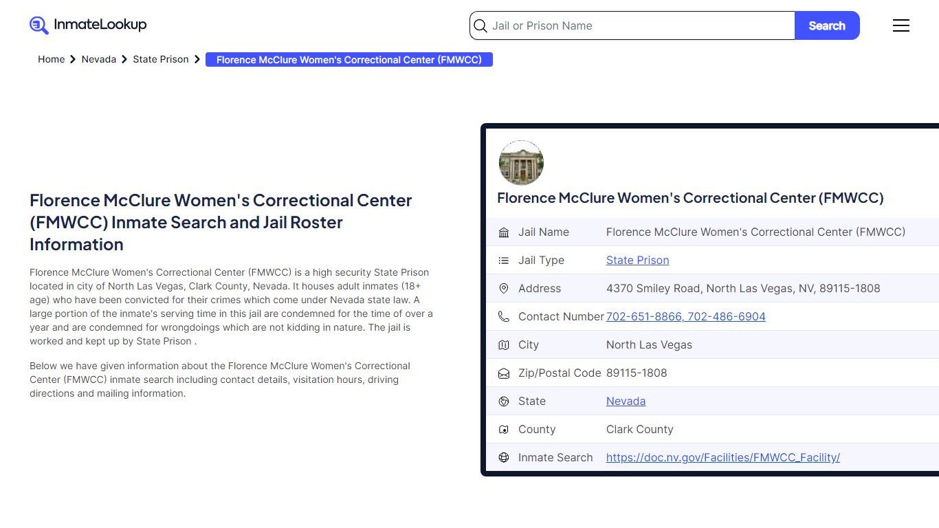 Florence McClure Women's Correctional Center (FMWCC) Inmate Search ...